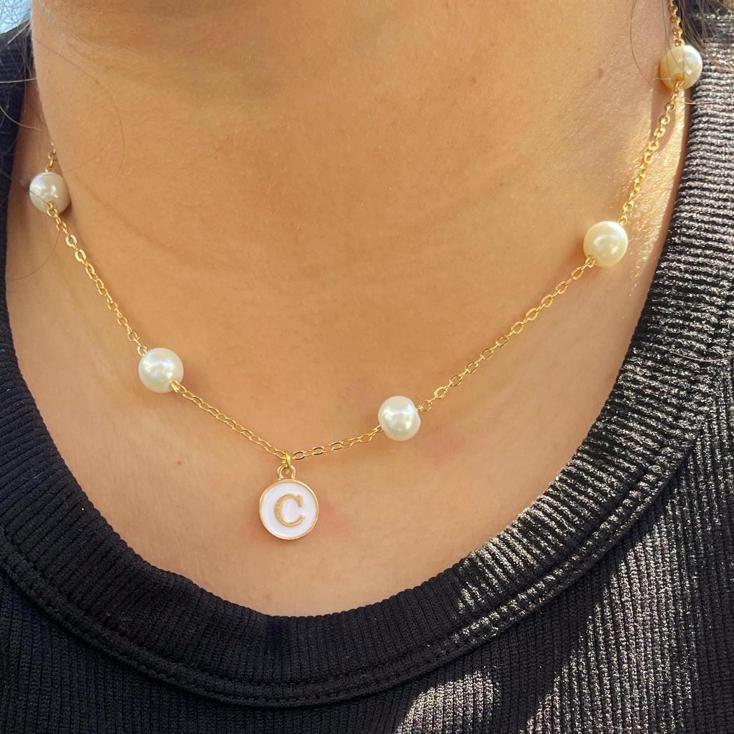 Letter pearl necklace, Pearl Necklace, Dainty jewelry, Gifts for her, Bridesmaids jewelry, Wedding jewelry, Handmade Jewelry, Mother’s Day